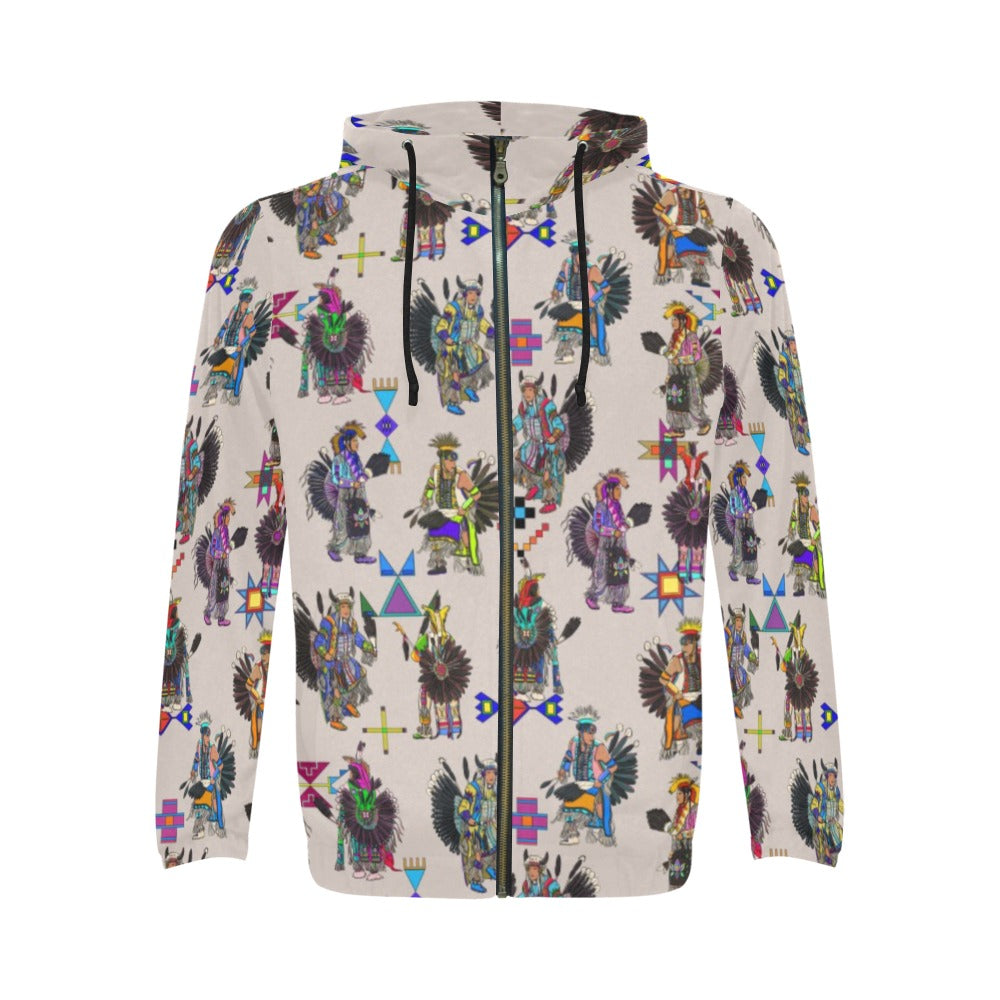 Men's Tradish Dancers Muslin White Men's Zipper Hoodie
