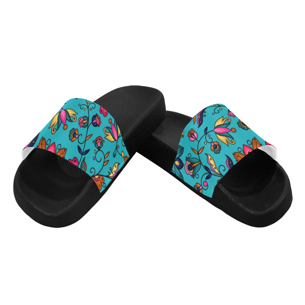 Copper Prairie Petals Turquoise Women's Slide Sandals