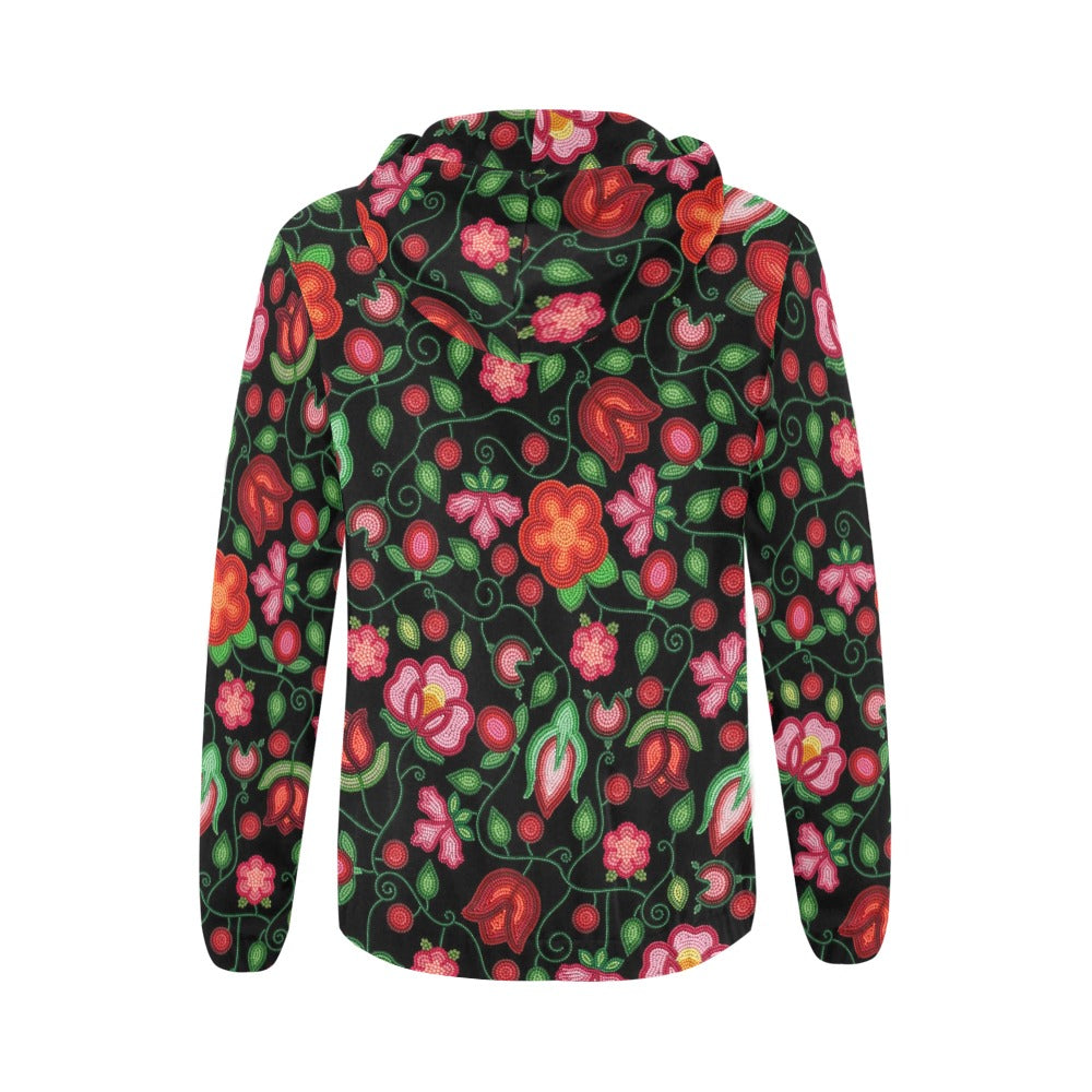 Rose Reverie Black Full Zip Hoodie for Women