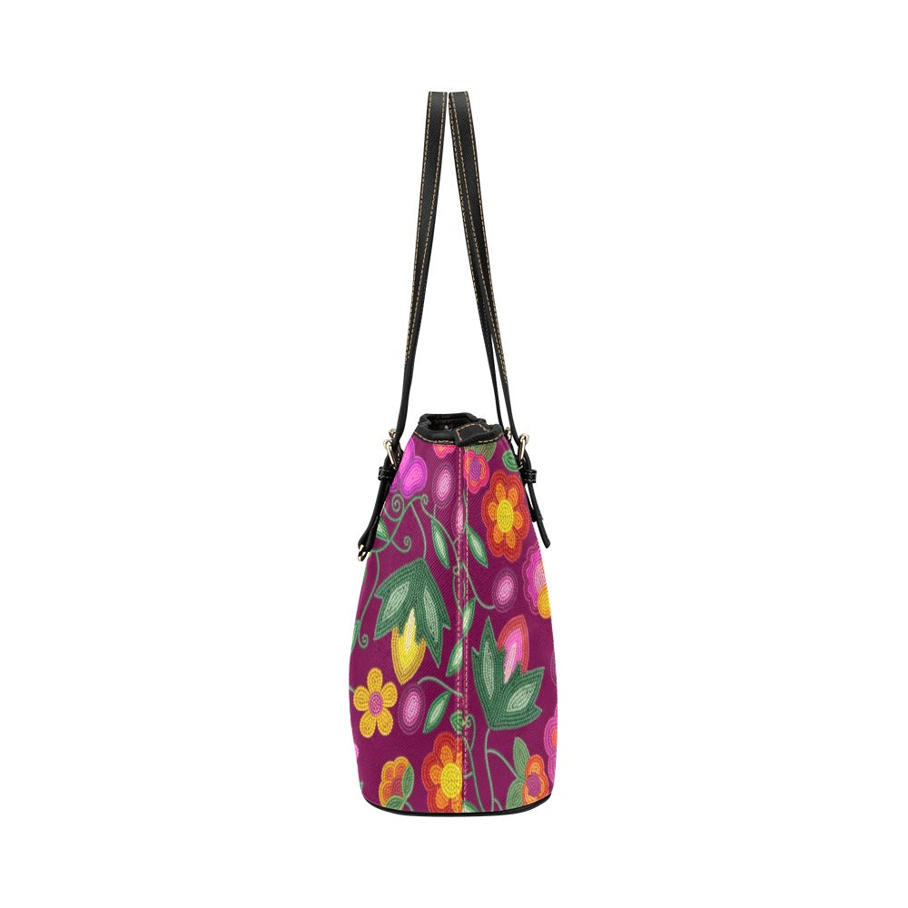 Boreal Bounty Dark Magenta Leather Tote Bag/Large