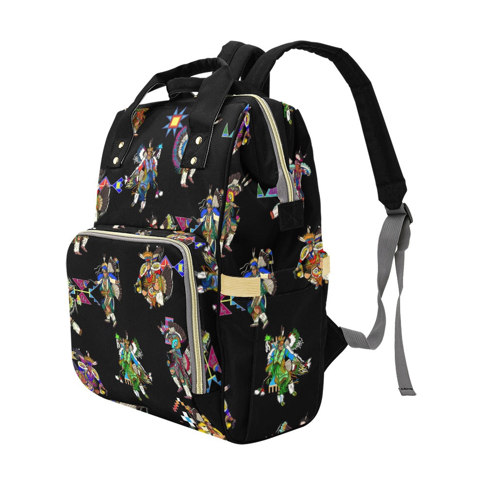 Men's Fancy Dancer Black Multi-Function Diaper Backpack/Diaper Bag
