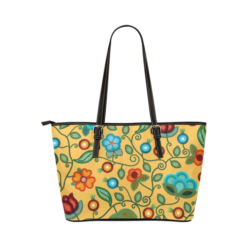 Prairie Fire Petals Honey Leather Tote Bag/Large