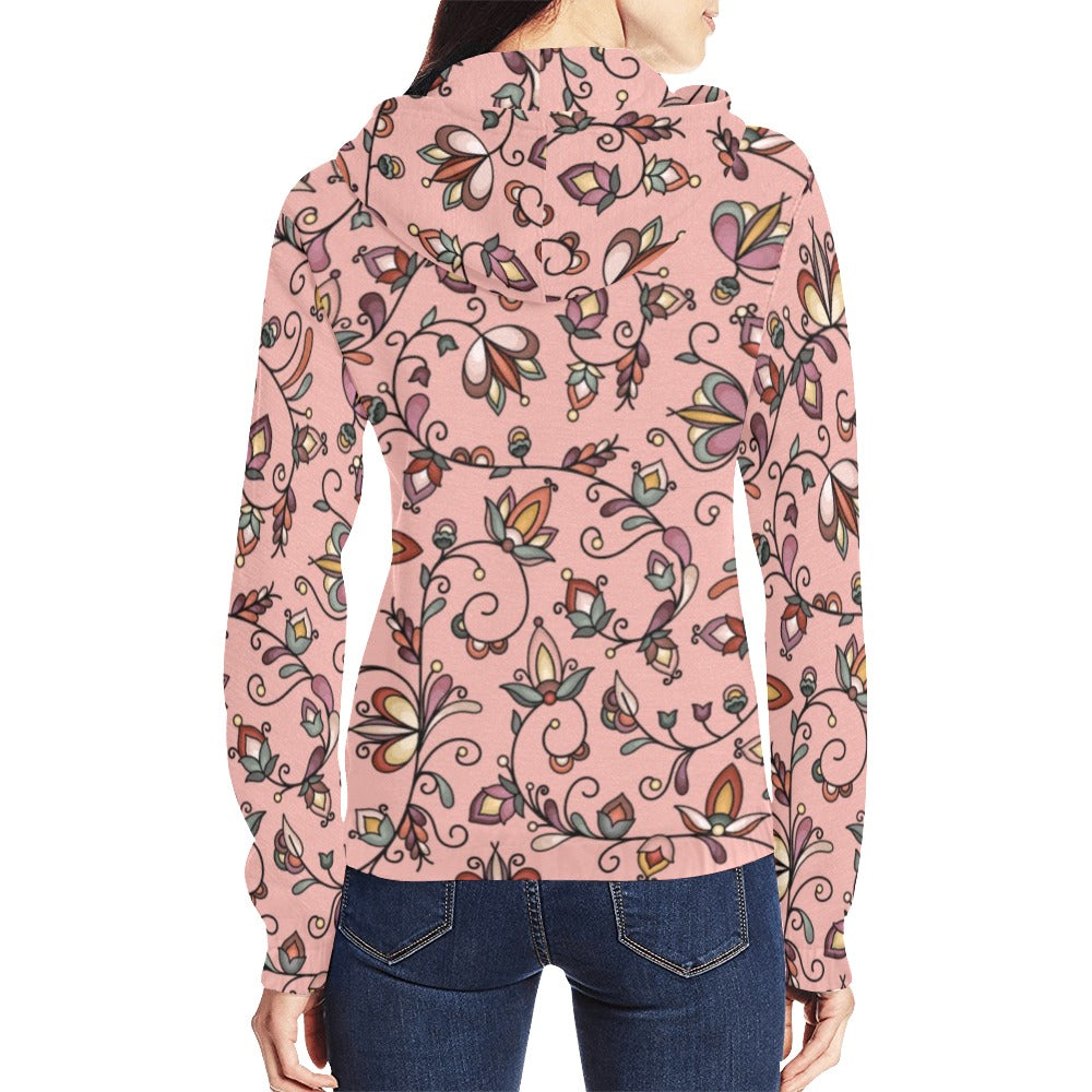 Burnt Sky Petals Peach Full Zip Hoodie for Women
