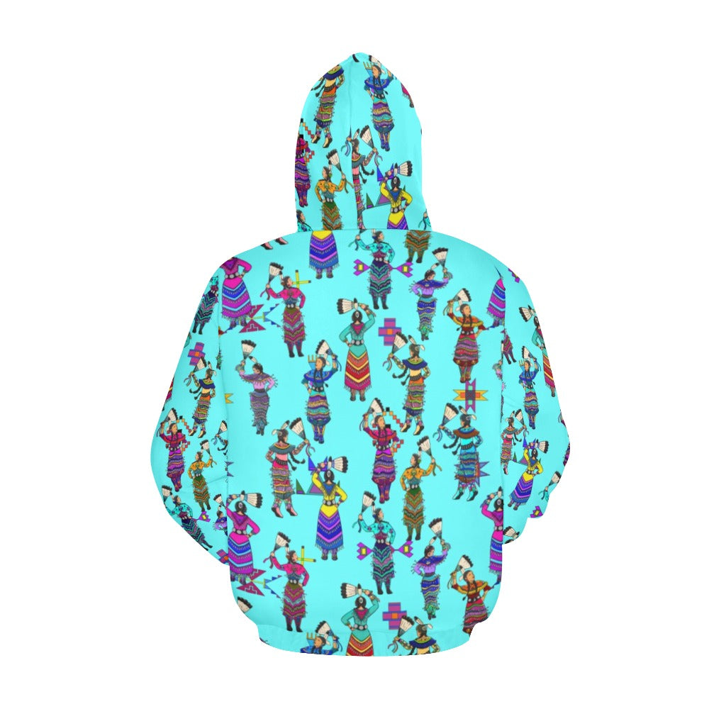 Women's Jingle Dancers Turquoise Hoodie for Women (USA Size)