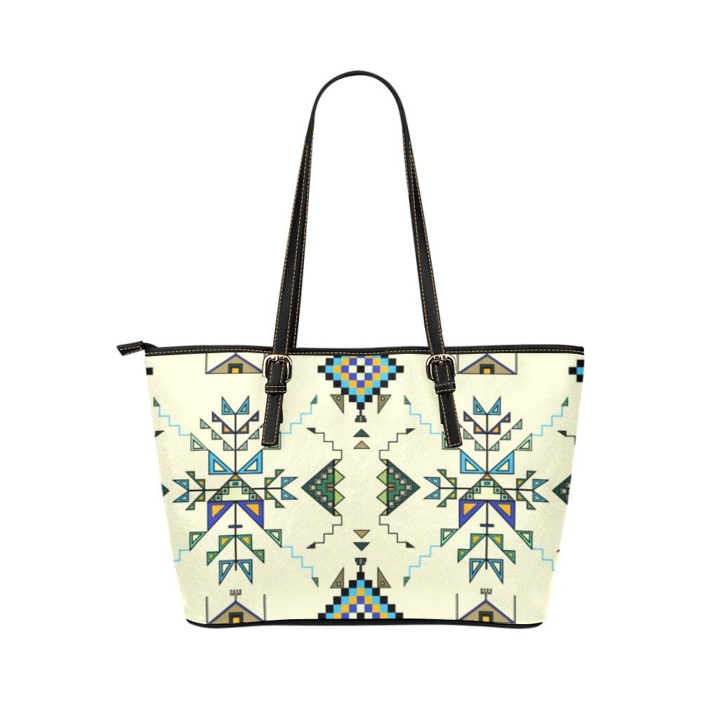 Bear Shield Cream Leather Tote Bag/Large