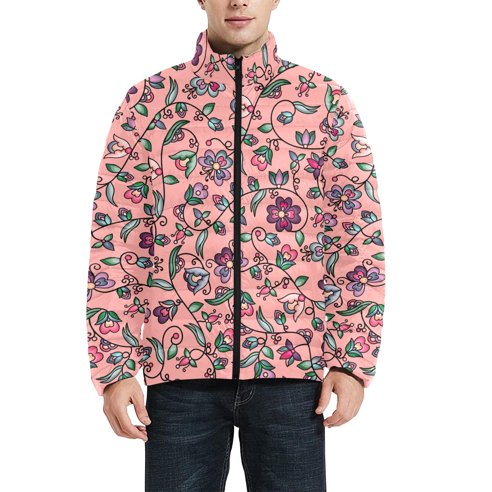 Amber Evening Garland Peach Men's Padded Jacket