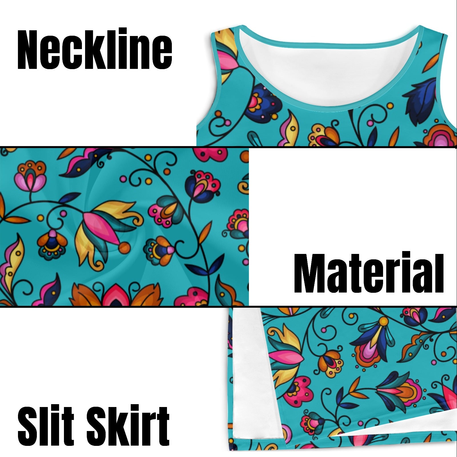 Copper Prairie Petals Turquoise Phaedra Sleeveless Open Fork Long Dress