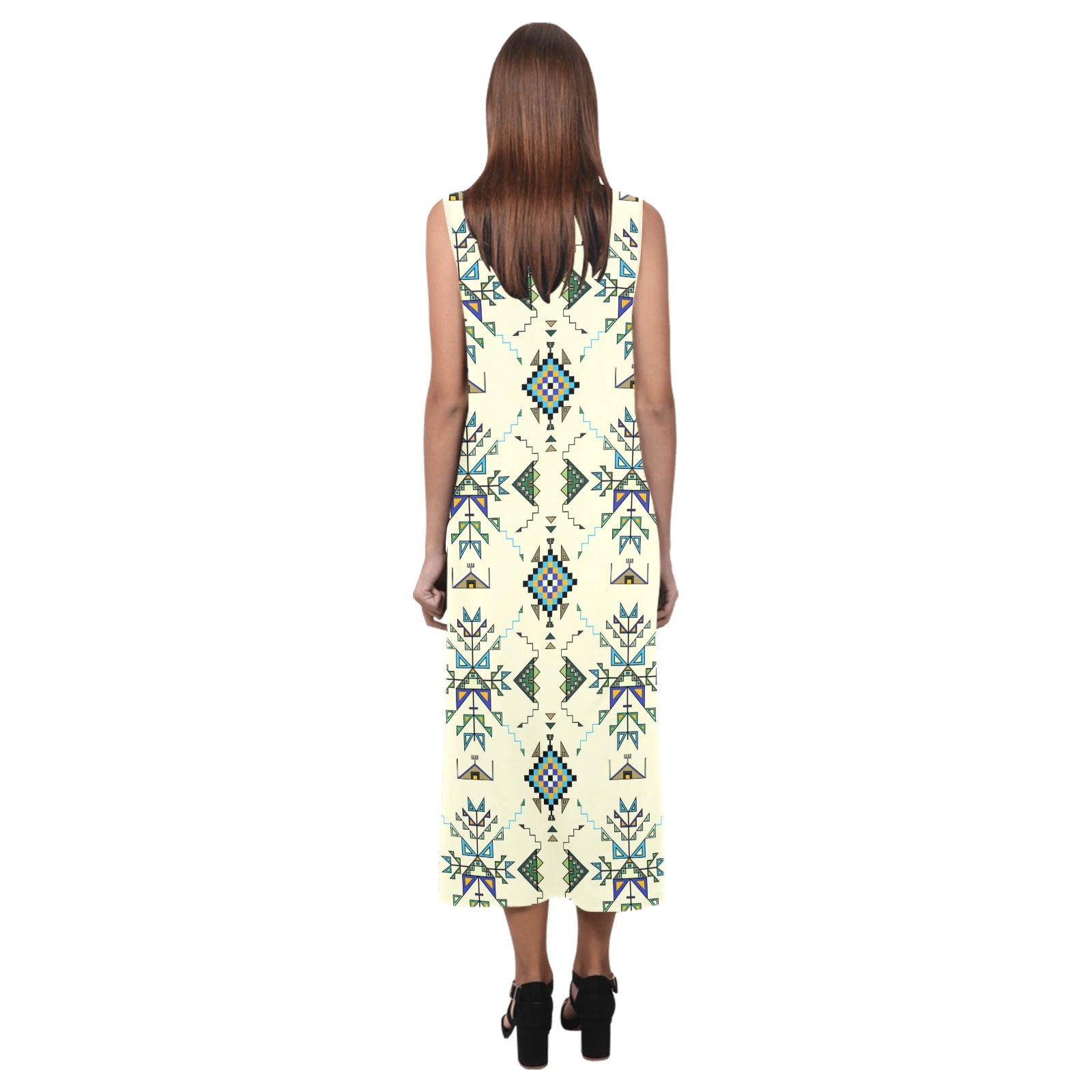 Bear Shield Cream Phaedra Sleeveless Open Fork Long Dress