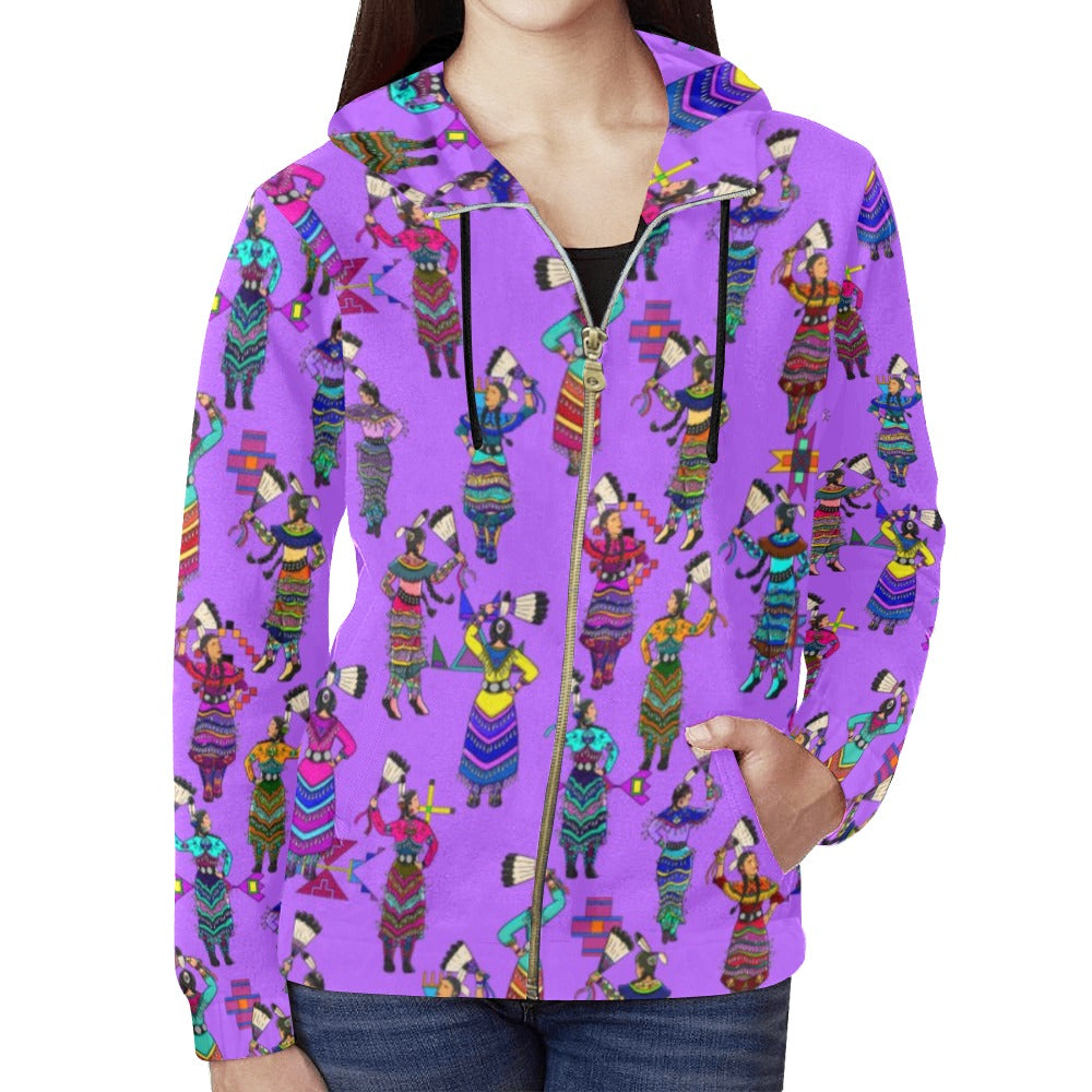 Women's Jingle Dancers Purple Full Zip Hoodie for Women