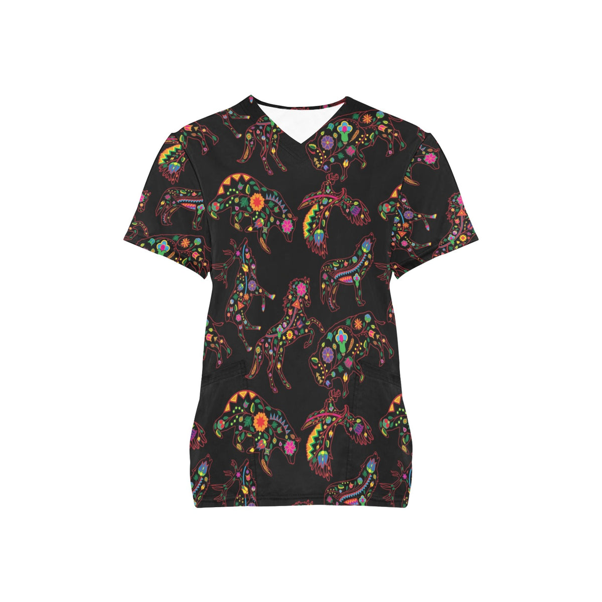 Neon Floral Animals Scrub Top