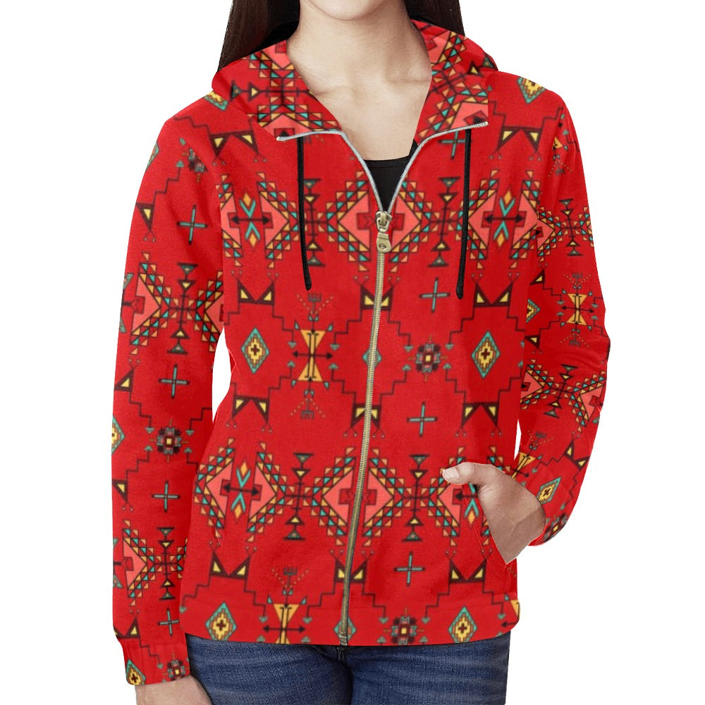 Thunder Flight Red Full Zip Hoodie for Women