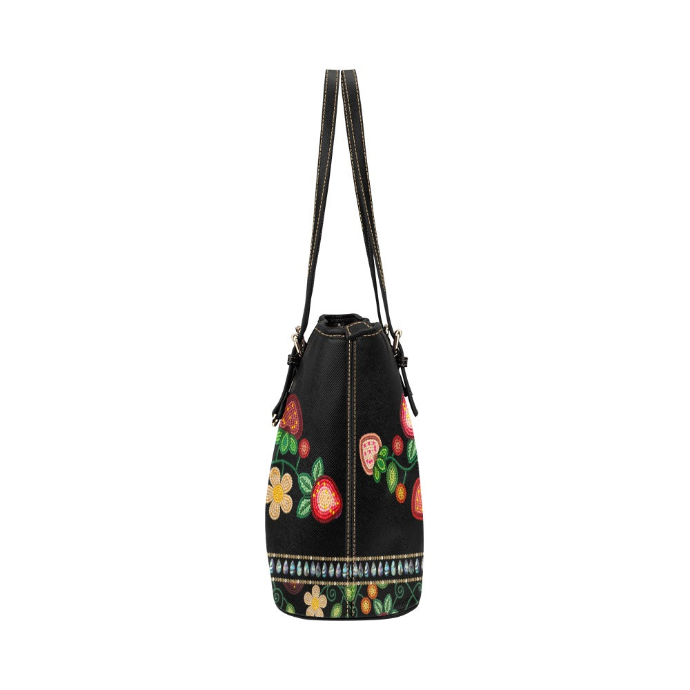 Berry Garden Black Leather Tote Bag/Large