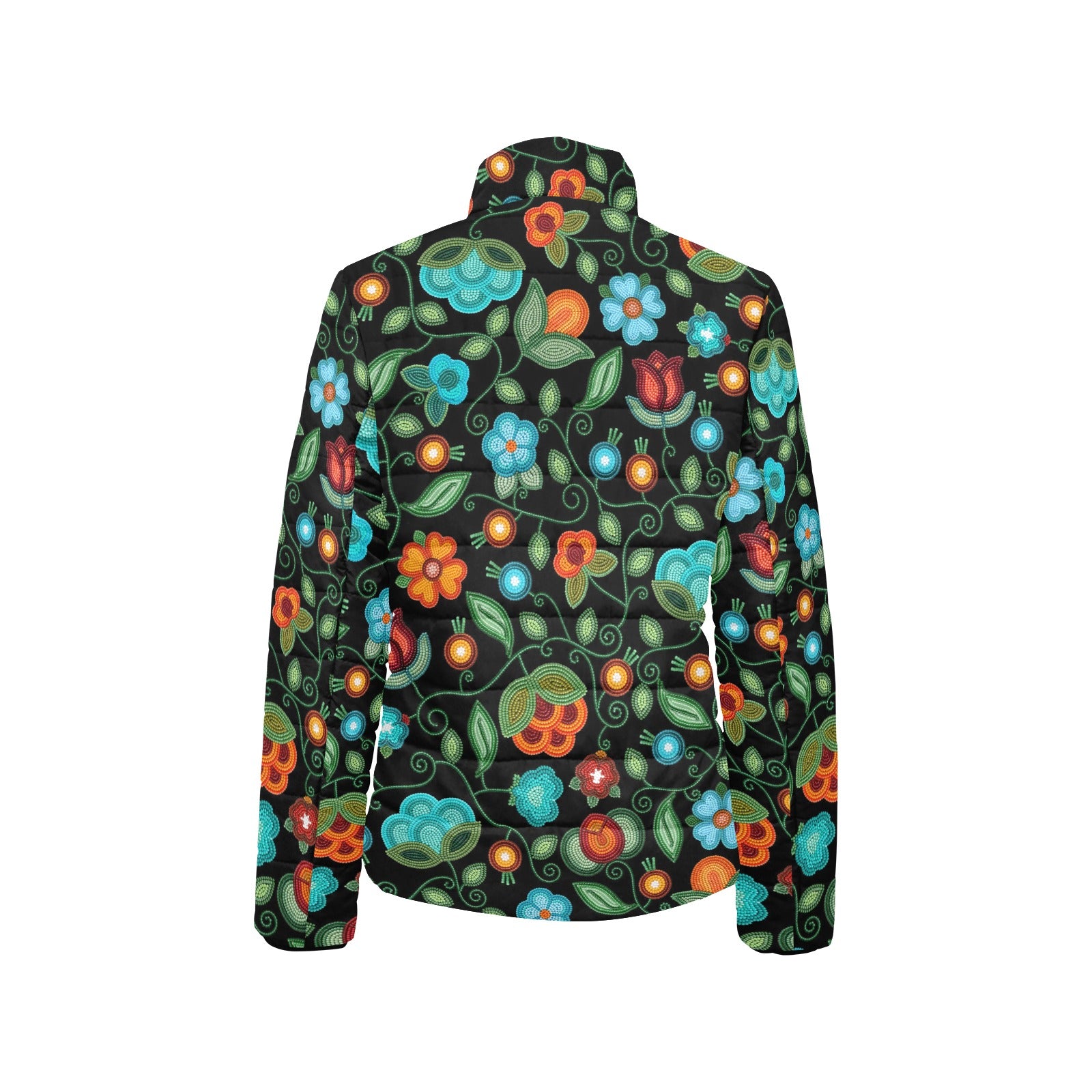 Prairie Fire Petals Black Women's Stand Collar Padded Jacket