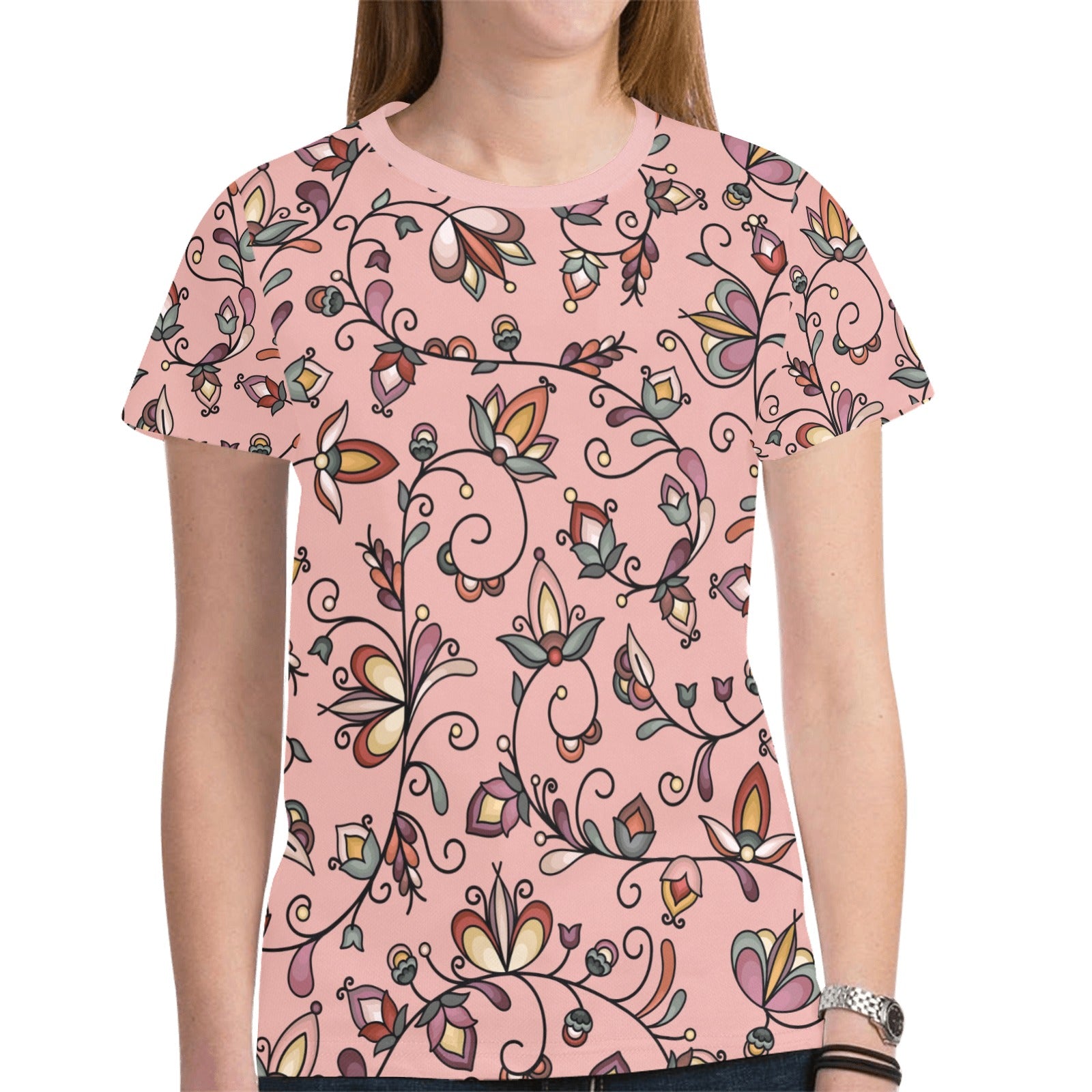 Burnt Sky Petals Peach T-shirt for Women