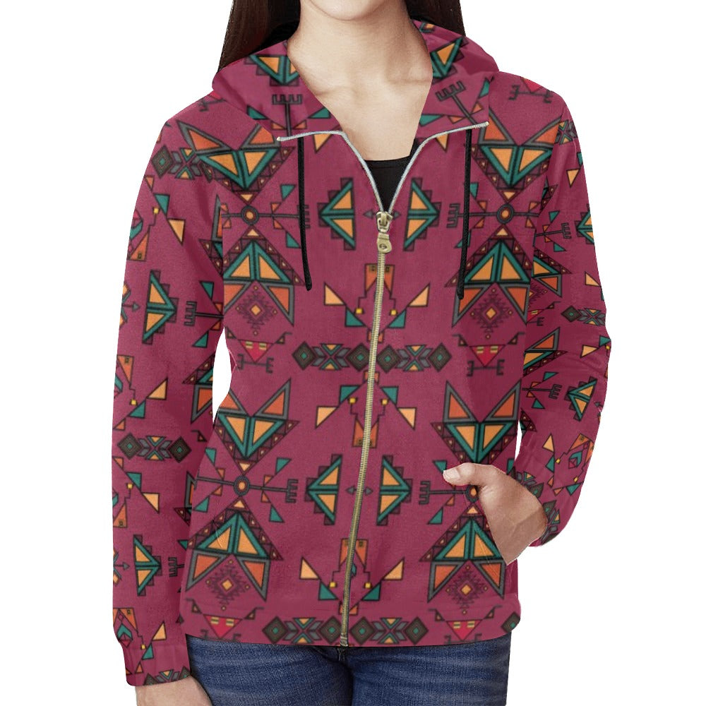 Arrow dawn Maroon Full Zip Hoodie for Women