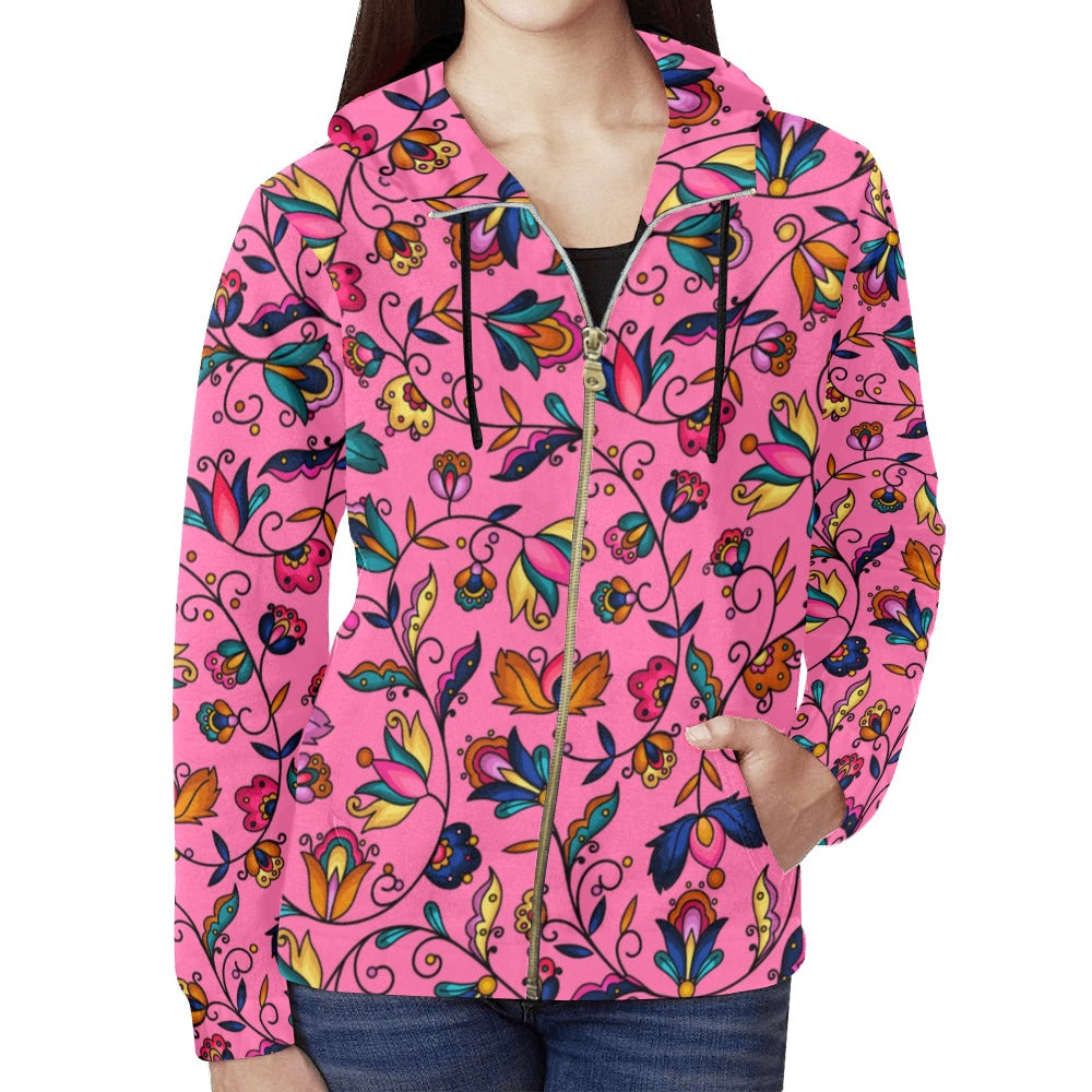 Copper Prairie Petals Pink Full Zip Hoodie for Women