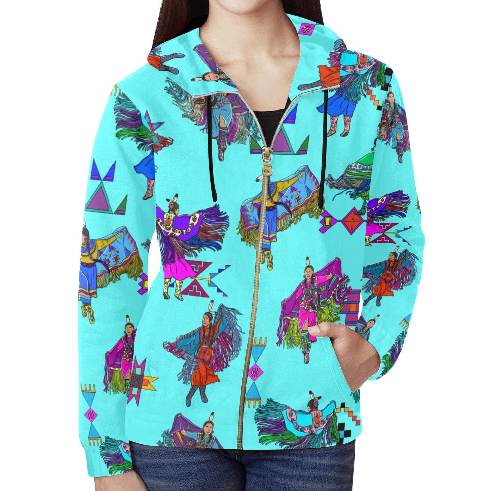 Women's Fancy Dancers Turquoise Full Zip Hoodie for Women