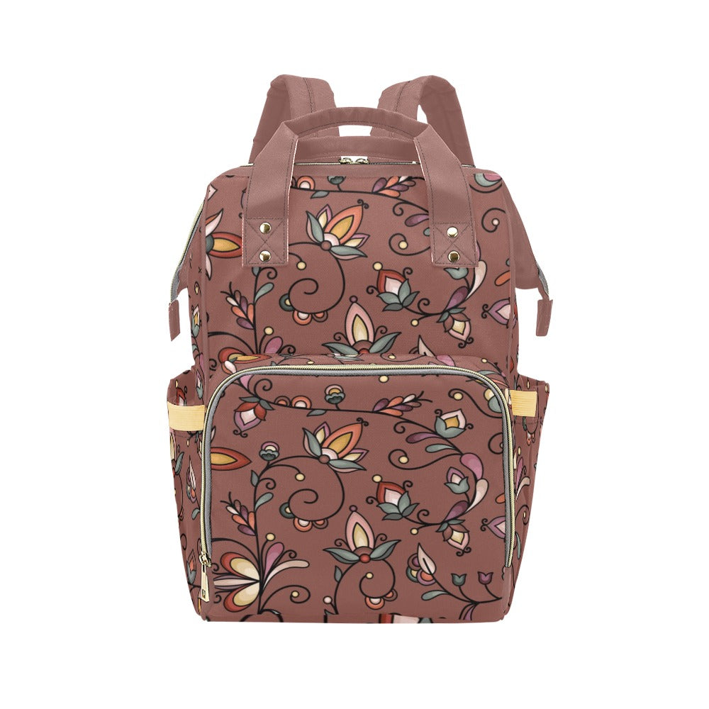 Burnt Sky Petals Brown Multi-Function Diaper Backpack/Diaper Bag
