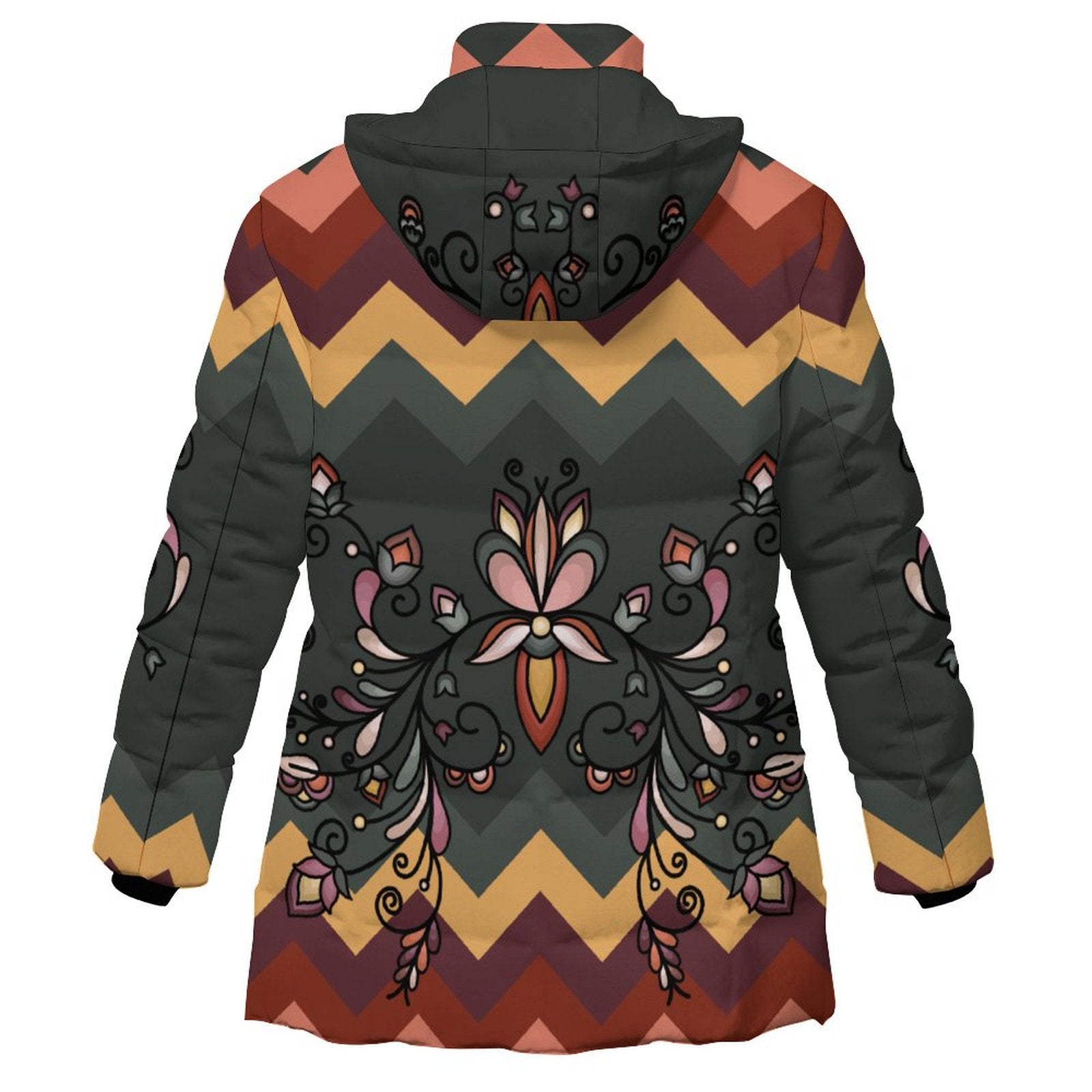 Burnt Sky Petals Women's Hooded Puffer Coat