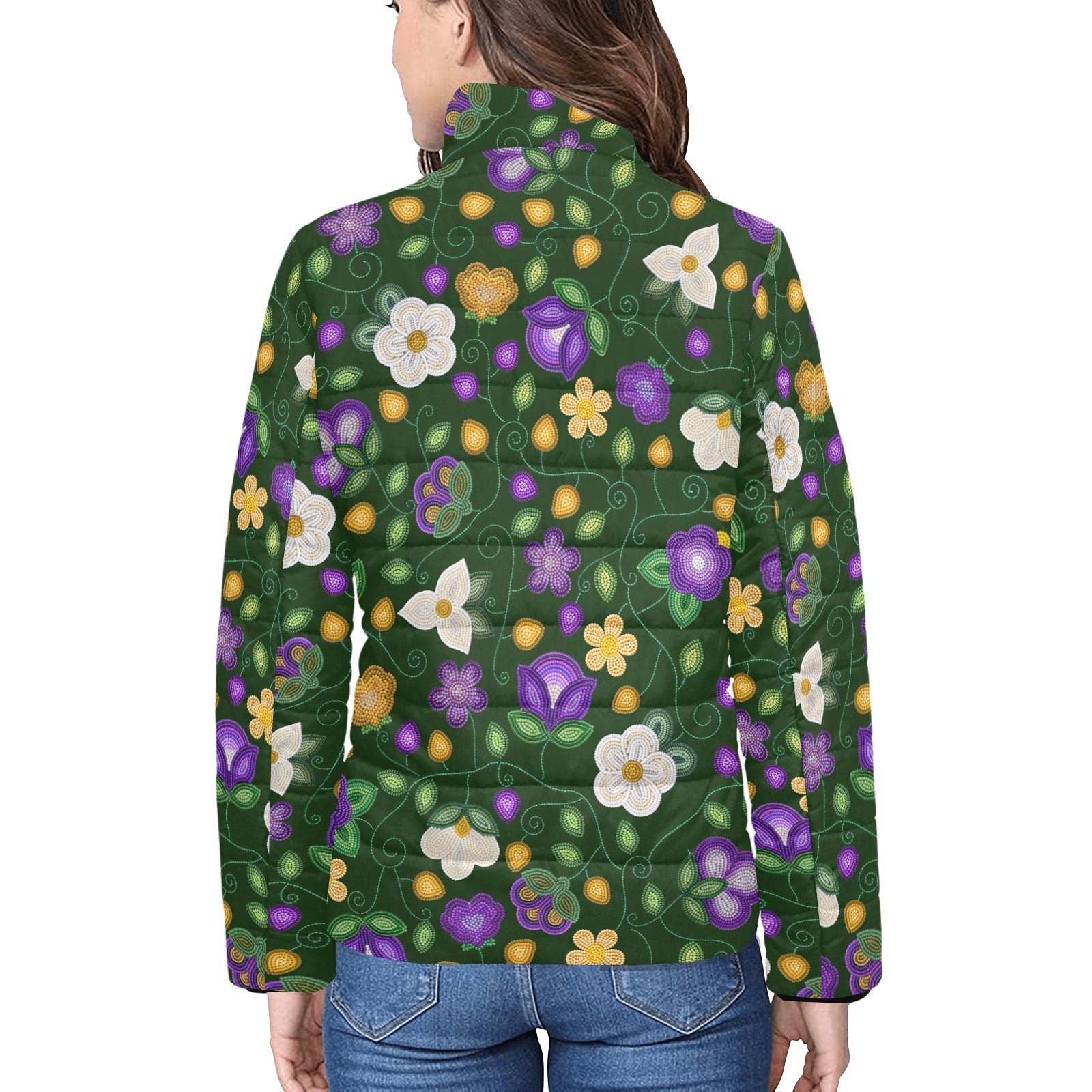 Midnight Moss Bloom Forest Women's Stand Collar Padded Jacket