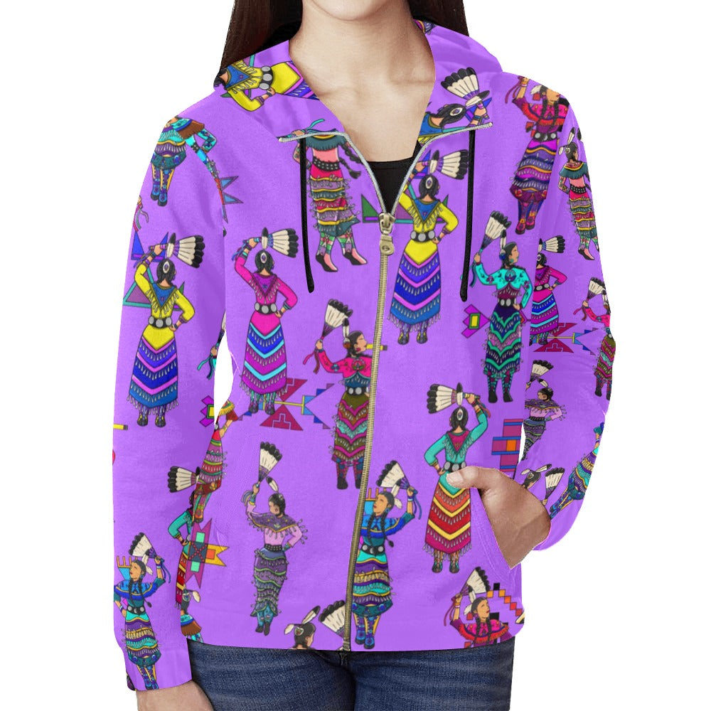 Women's Jingle Dancers Purple Full Zip Hoodie for Women