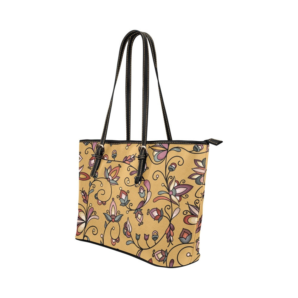 Burnt Sky Petals Gold Leather Tote Bag/Large