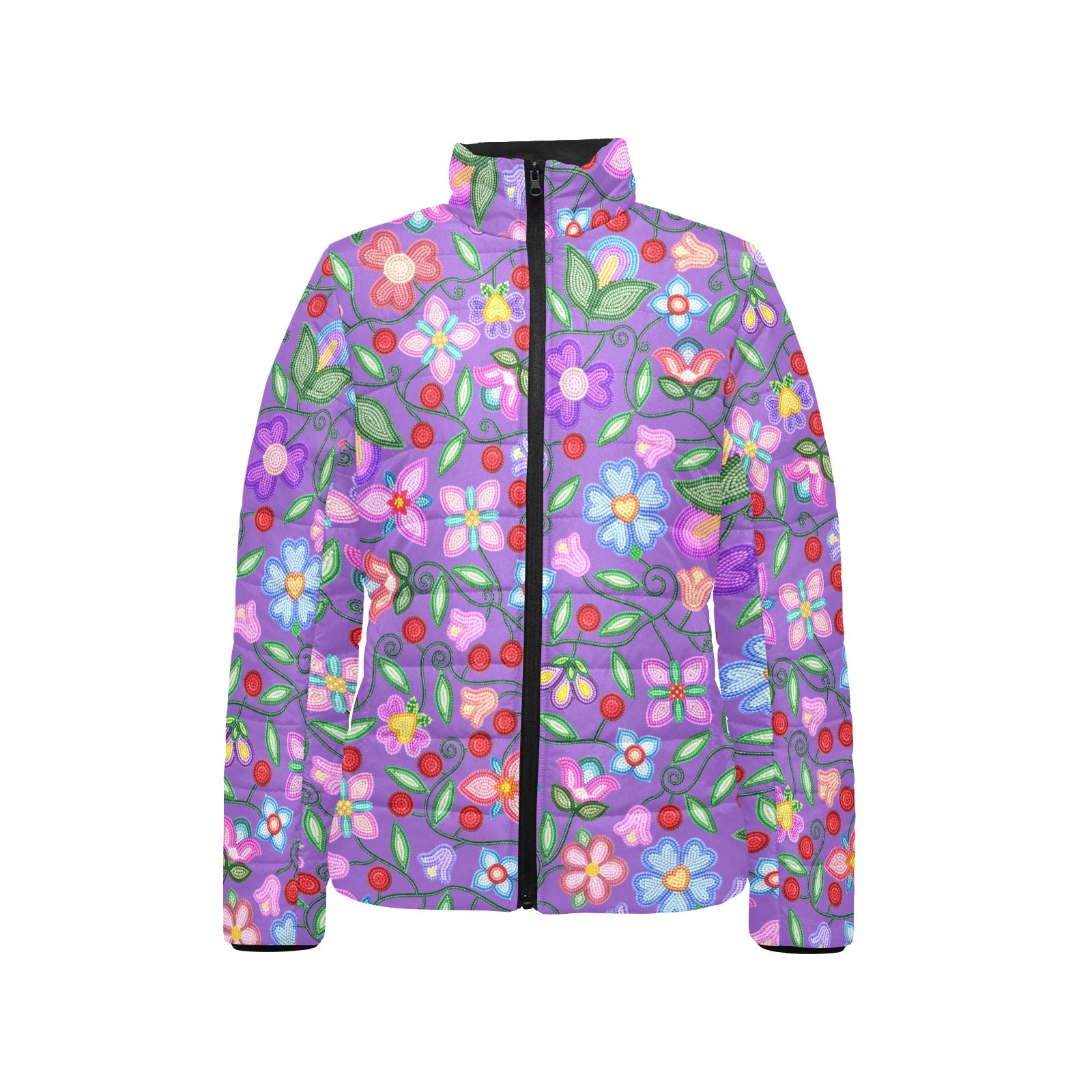 Petal Harmony Lavender Women's Stand Collar Padded Jacket