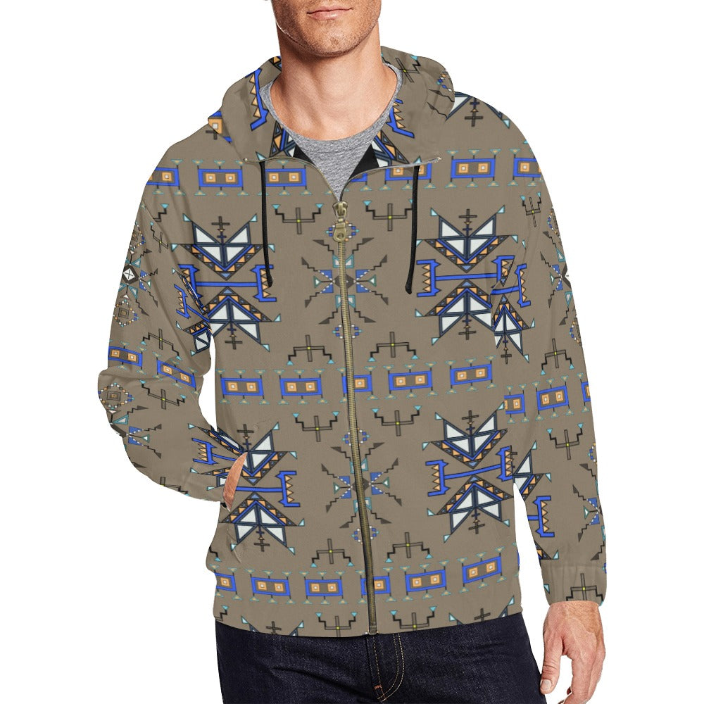 Eagle Strike Brown Men's Zipper Hoodie
