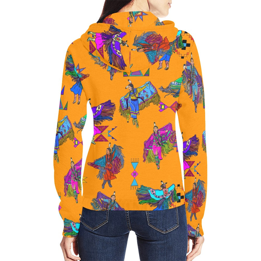 Women's Fancy Dancers Orange Full Zip Hoodie for Women