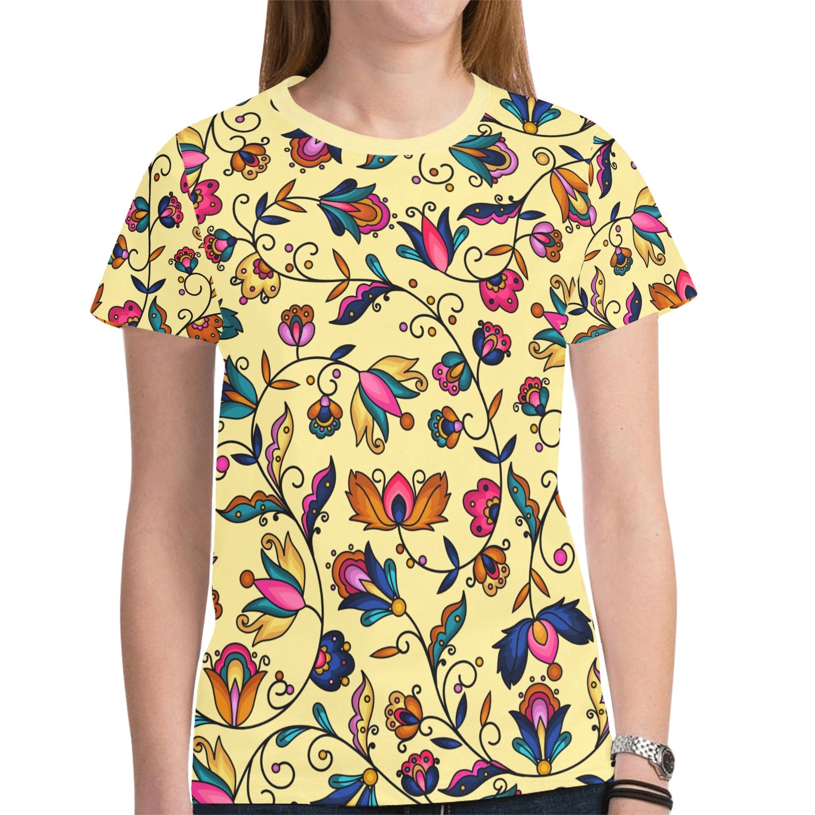 Copper Prairie Petals Yellow T-shirt for Women