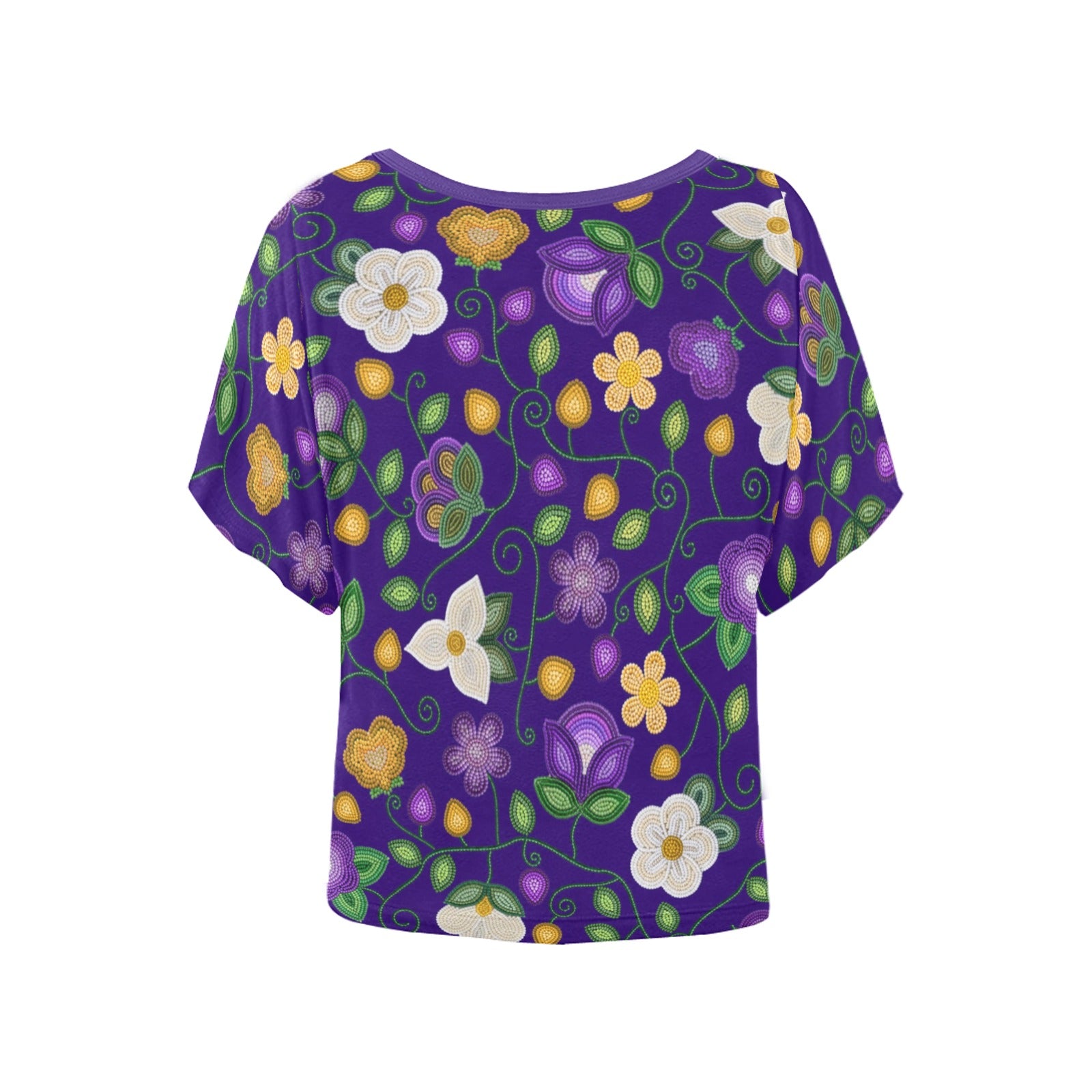 Midnight Moss Bloom Aubergine Women's Batwing-Sleeved Blouse T-shirt