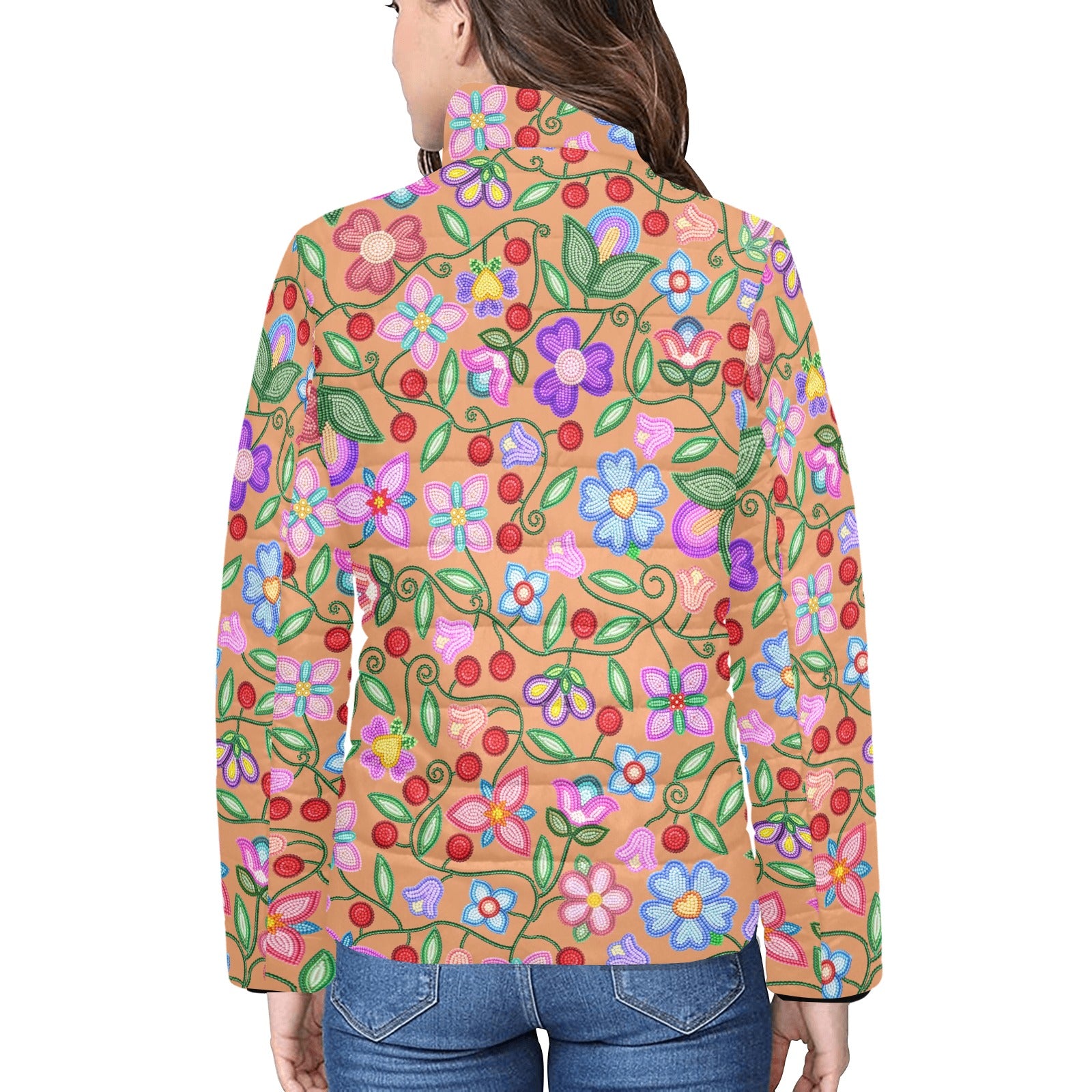 Petal Harmony Terracotta Women's Stand Collar Padded Jacket (Model H41)