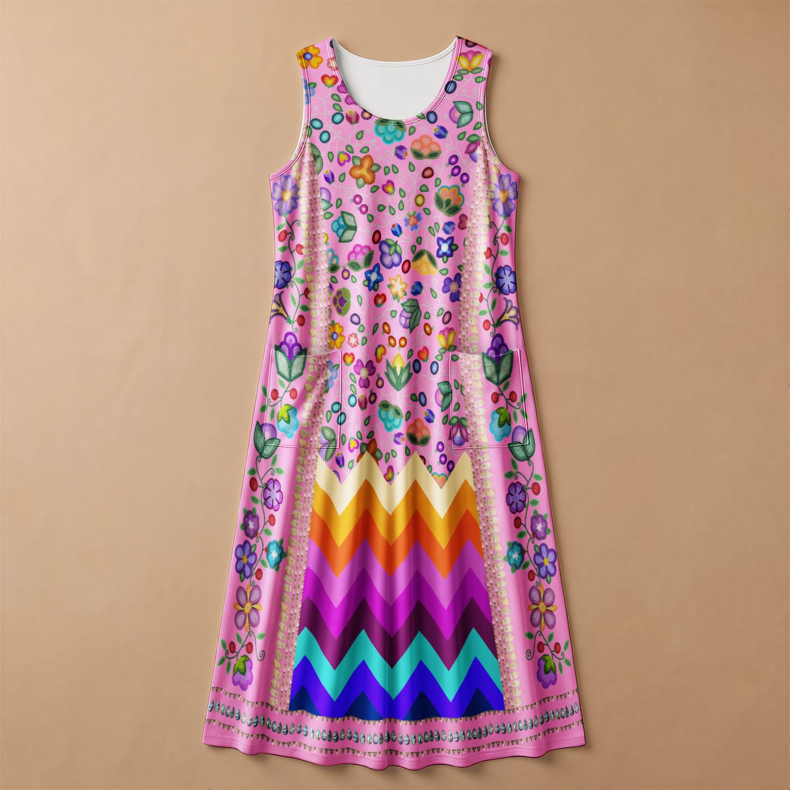 Beaded Offering Pink 2 Women's Sleeveless Long Dress