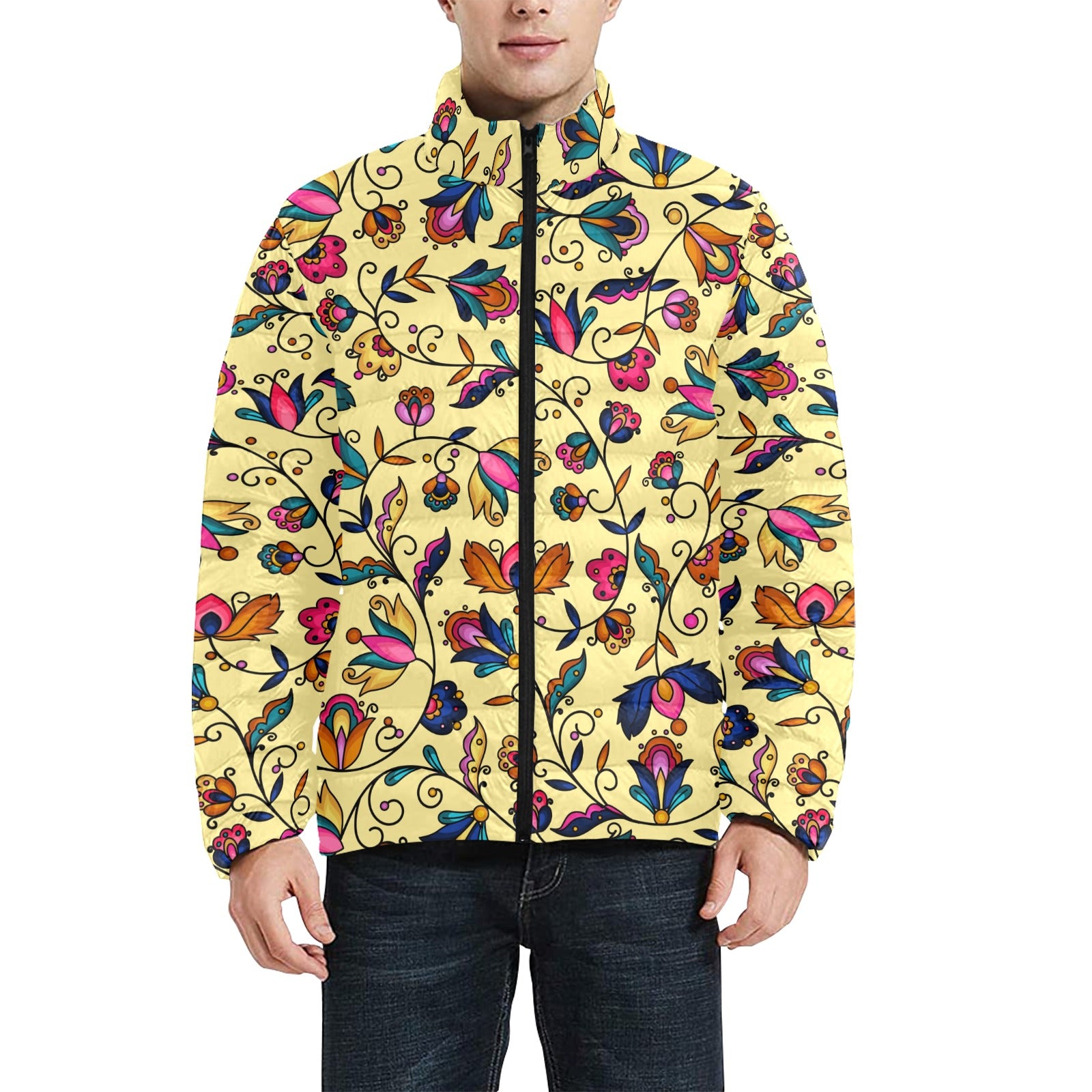 Copper Prairie Petals Yellow Men's Padded Jacket