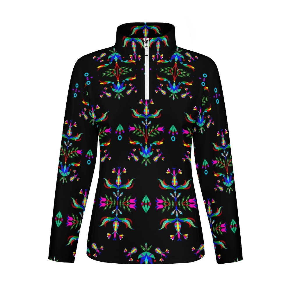 Dakota Damask Black Long Sleeve Yoga Shirt