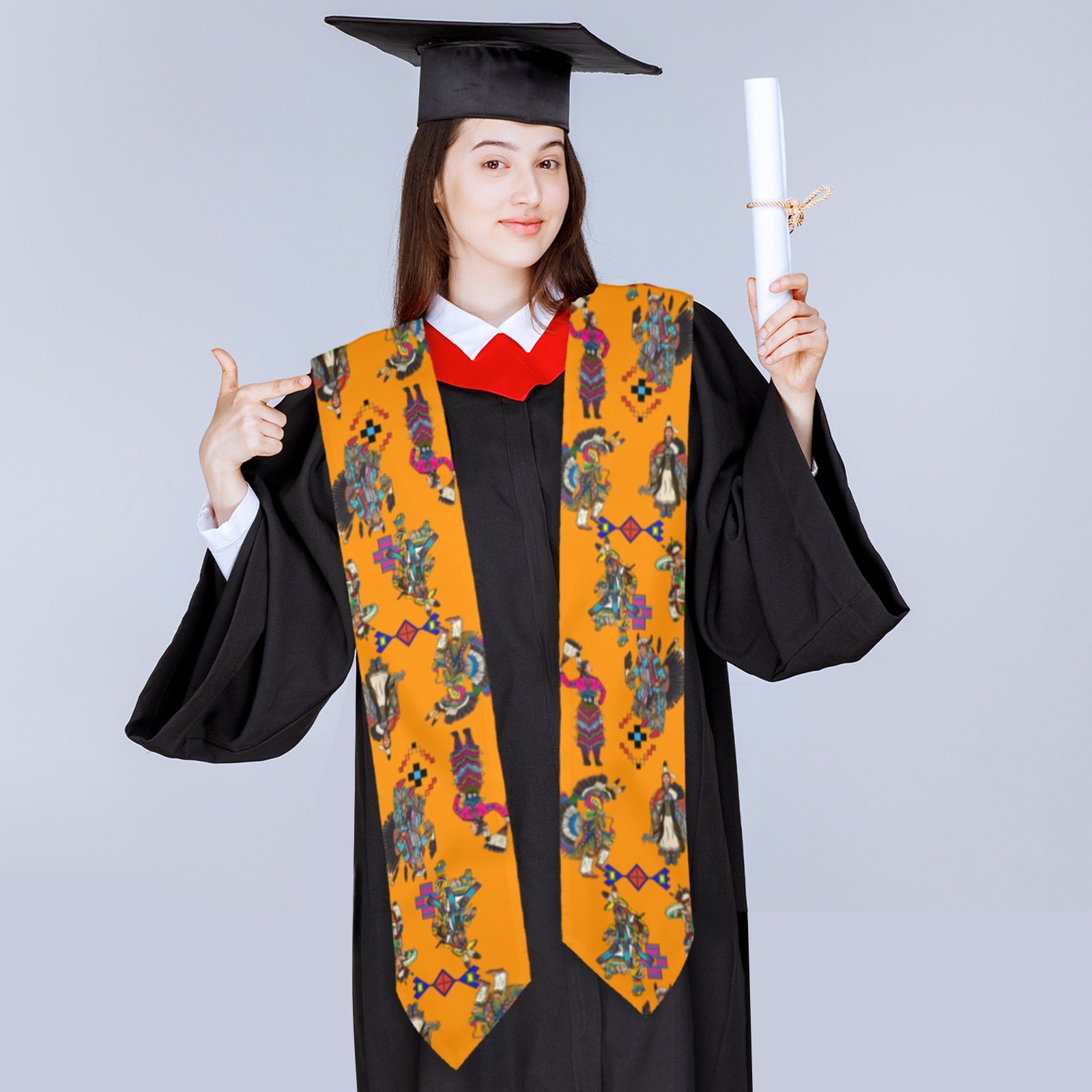 Grand Entry Dancers Orange Graduation Stole