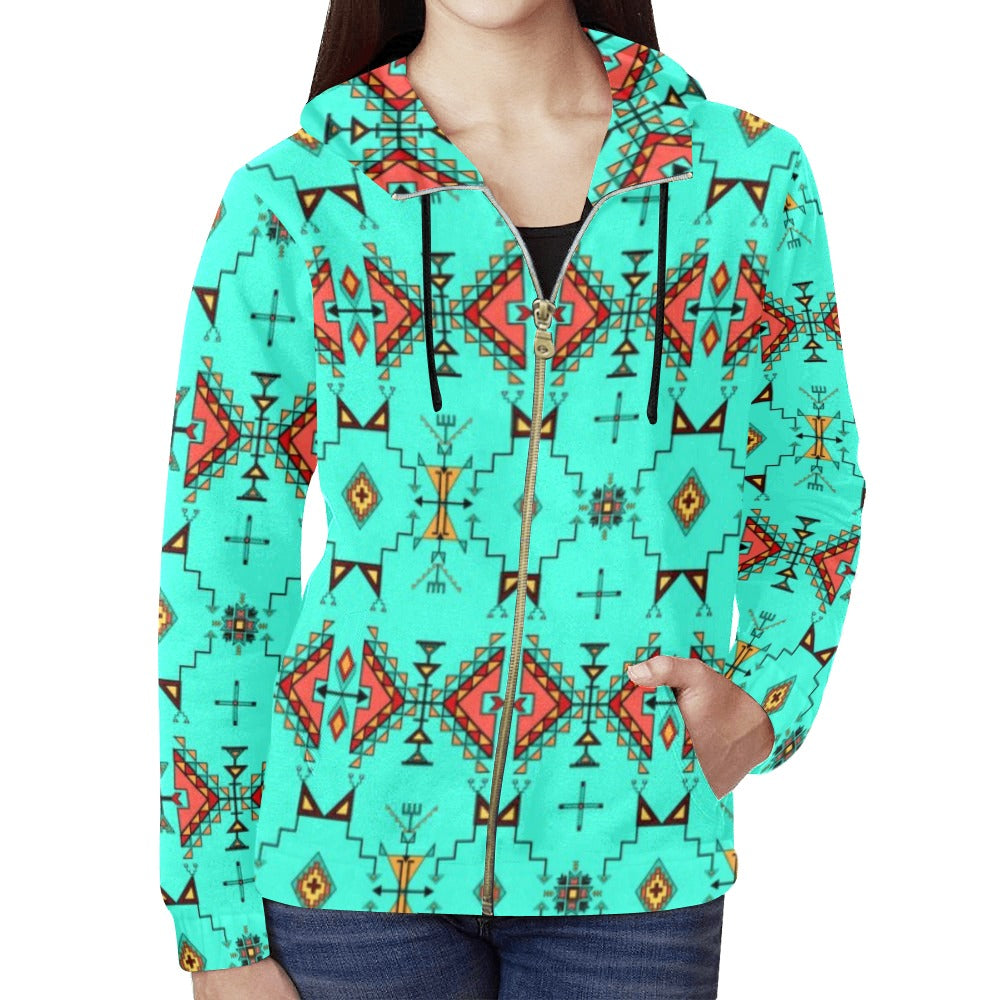 Thunder Flight Turquoise Full Zip Hoodie for Women