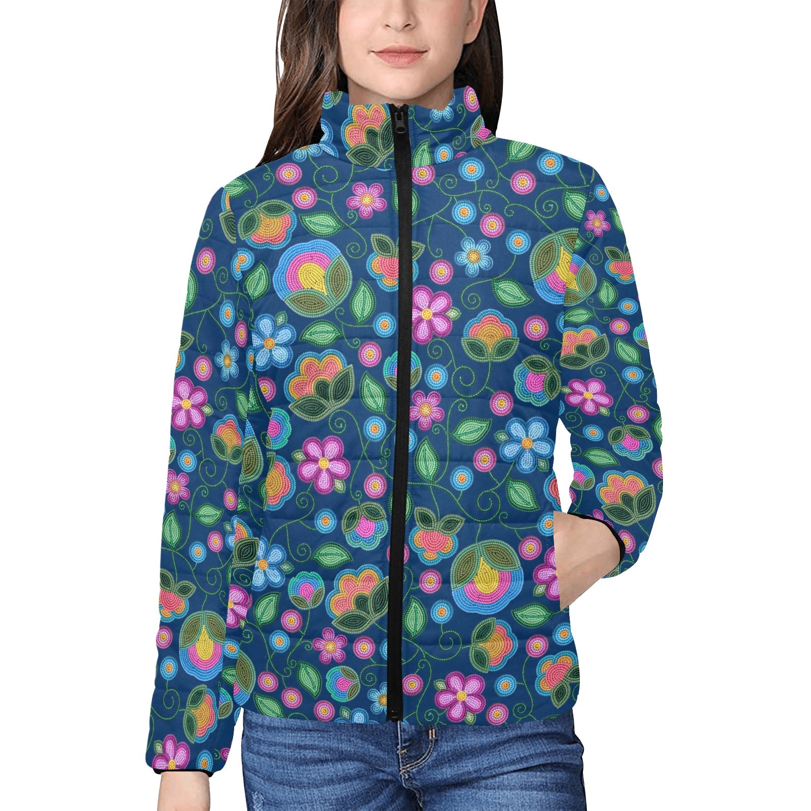 Turquoise Sunbeam Blue Women's Stand Collar Padded Jacket