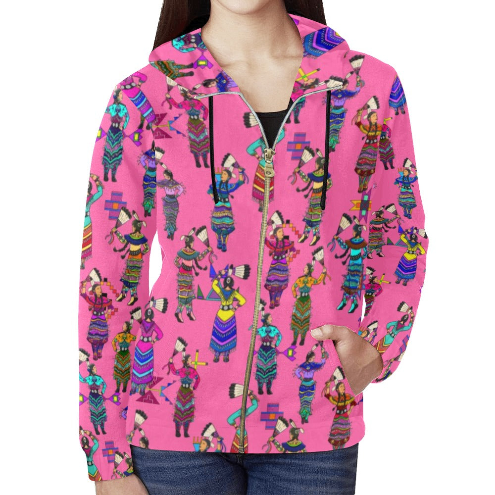 Women's Jingle Dancers Pink Full Zip Hoodie for Women