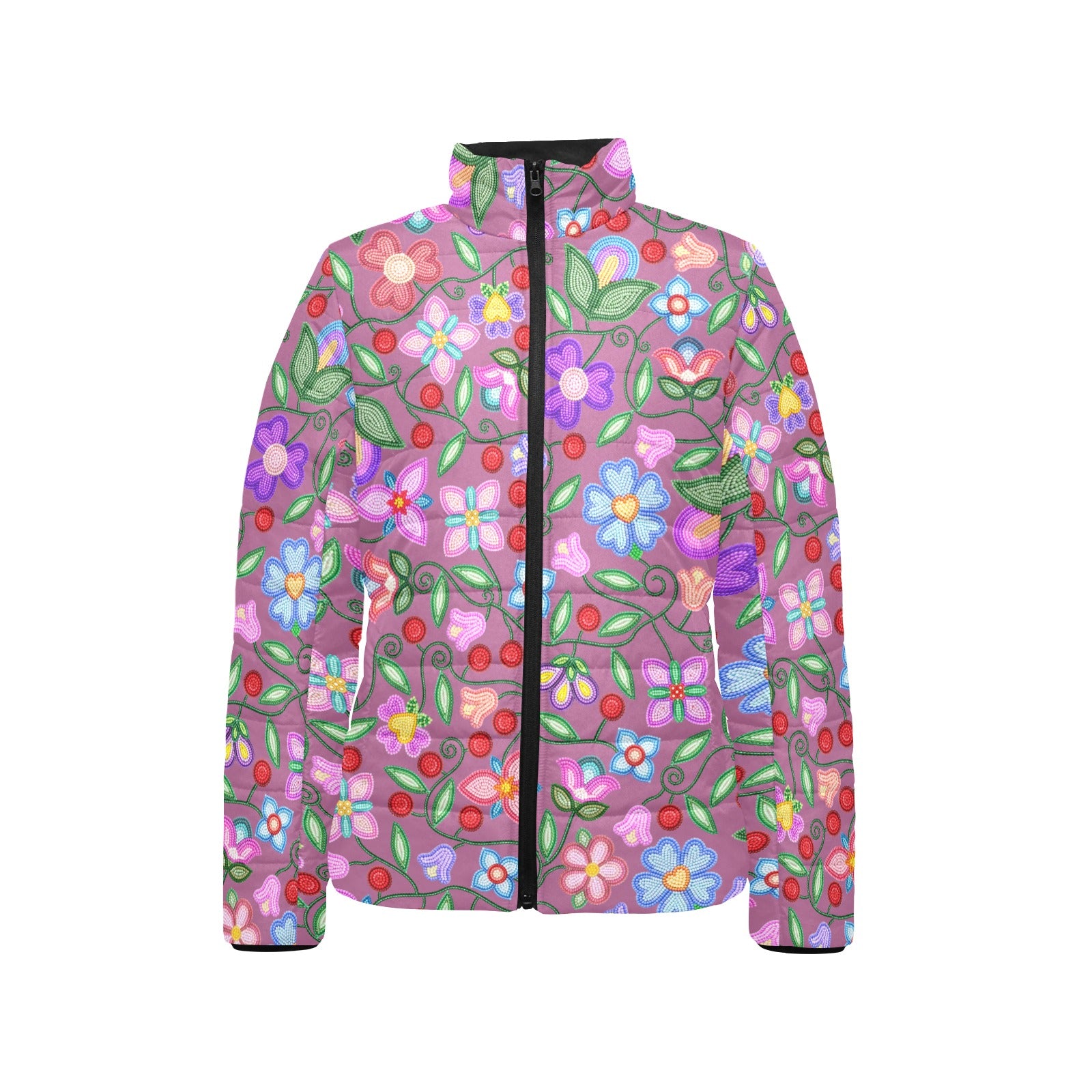 Petal Harmony Dusty Rose Women's Stand Collar Padded Jacket