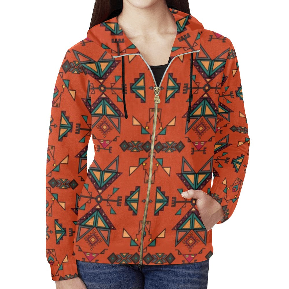 Arrow dawn Orange Full Zip Hoodie for Women