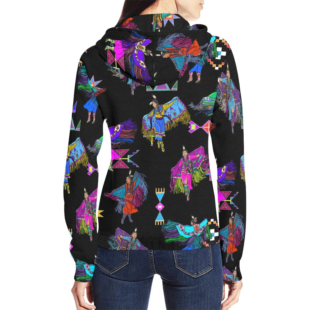Women's Fancy Dancers Black Full Zip Hoodie for Women