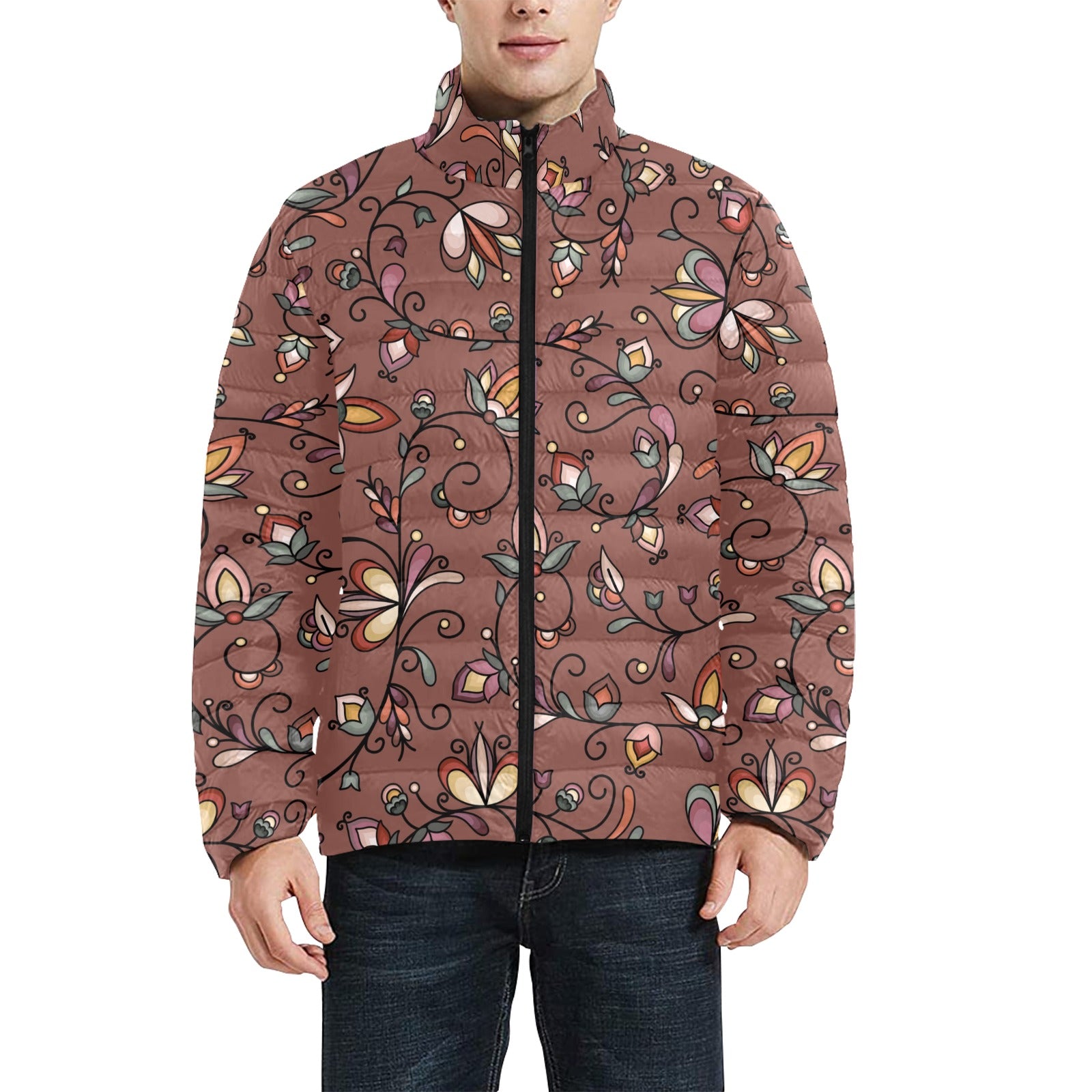 Burnt Sky Petals Brown Men's Padded Jacket