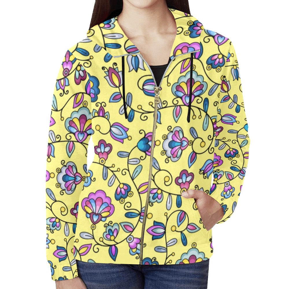 Autumn Bundle Blessing Yellow Full Zip Hoodie for Women