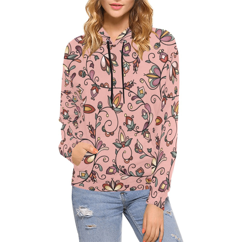 Burnt Sky Petals Peach Hoodie for Women (USA Size)