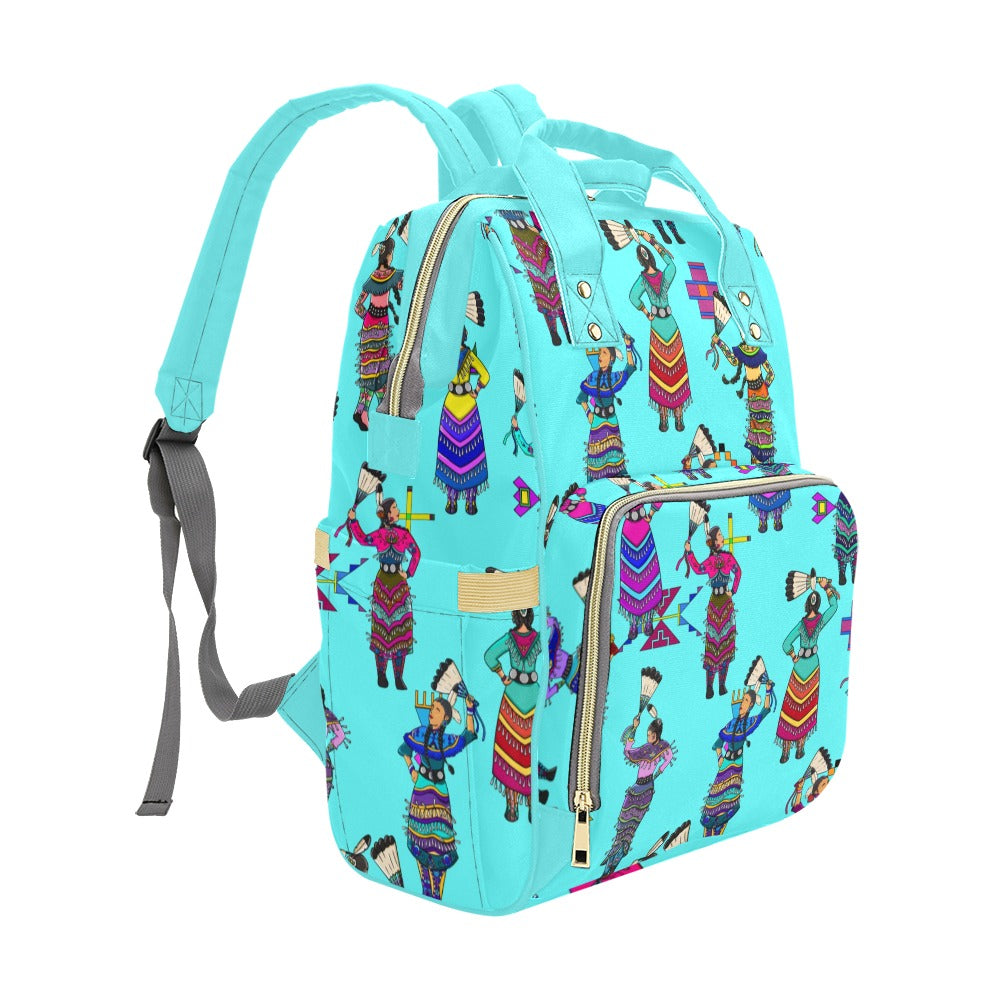 Women's Jingle Dancers Turquoise Multi-Function Diaper Backpack/Diaper Bag