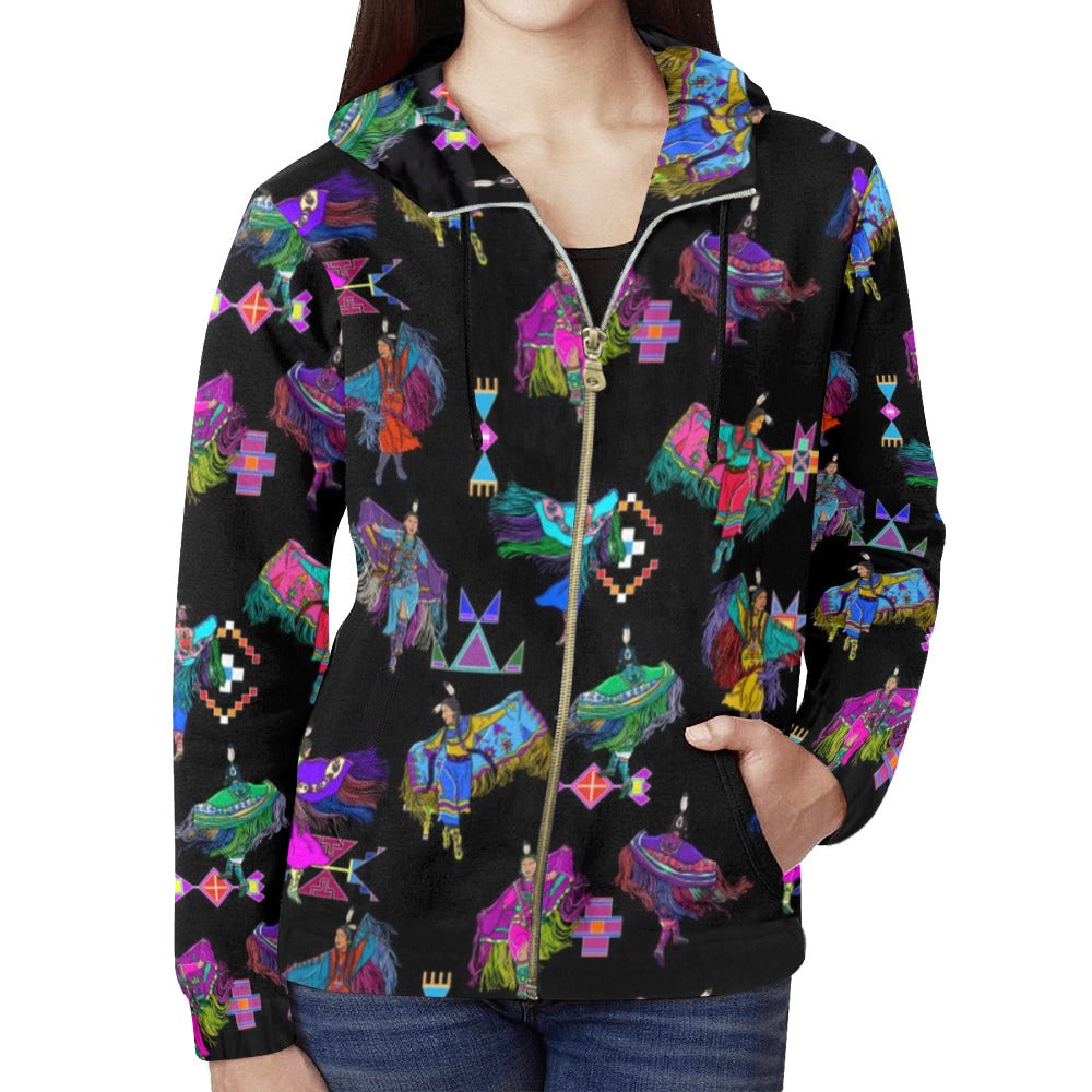 Women's Fancy Dancers Black Full Zip Hoodie for Women