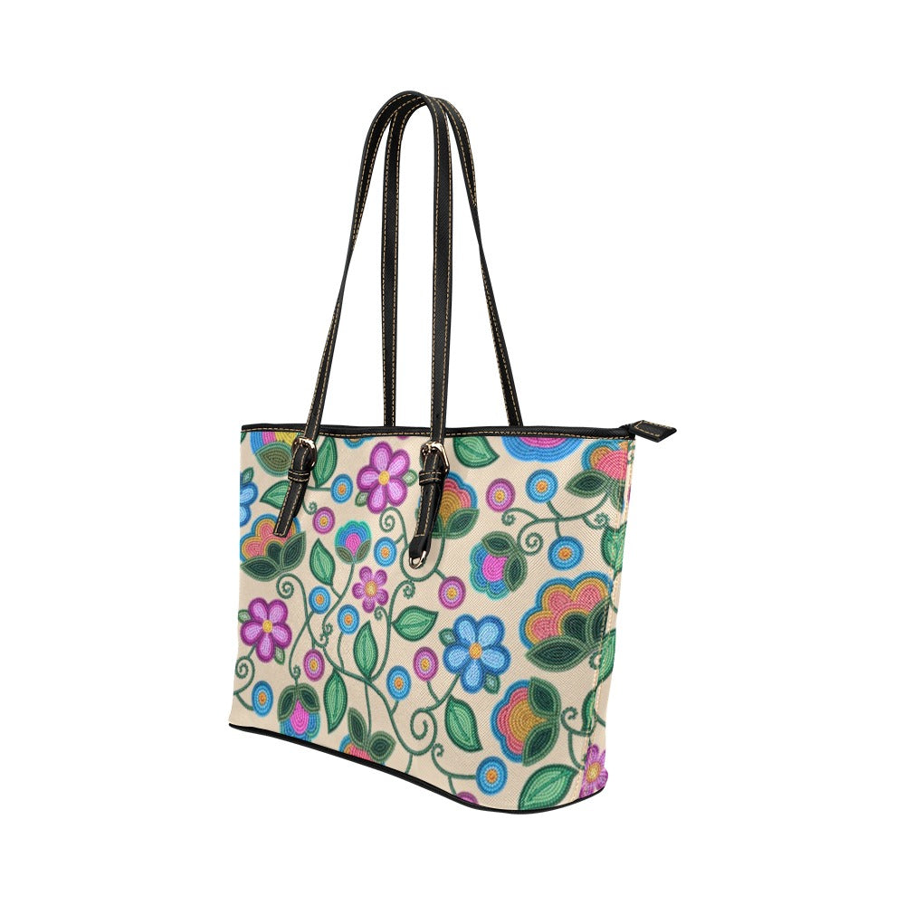 Turquoise Sunbeam Cream Leather Tote Bag/Large
