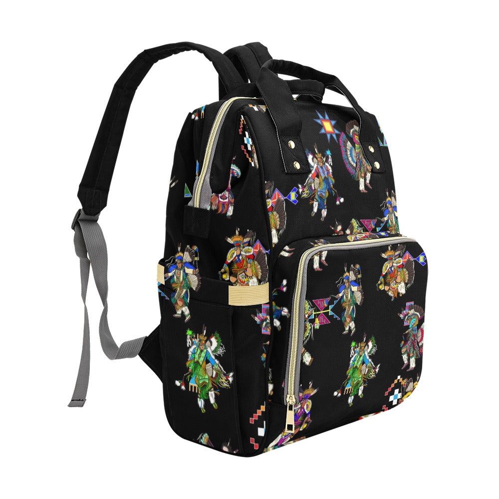 Men's Fancy Dancer Black Multi-Function Diaper Backpack/Diaper Bag