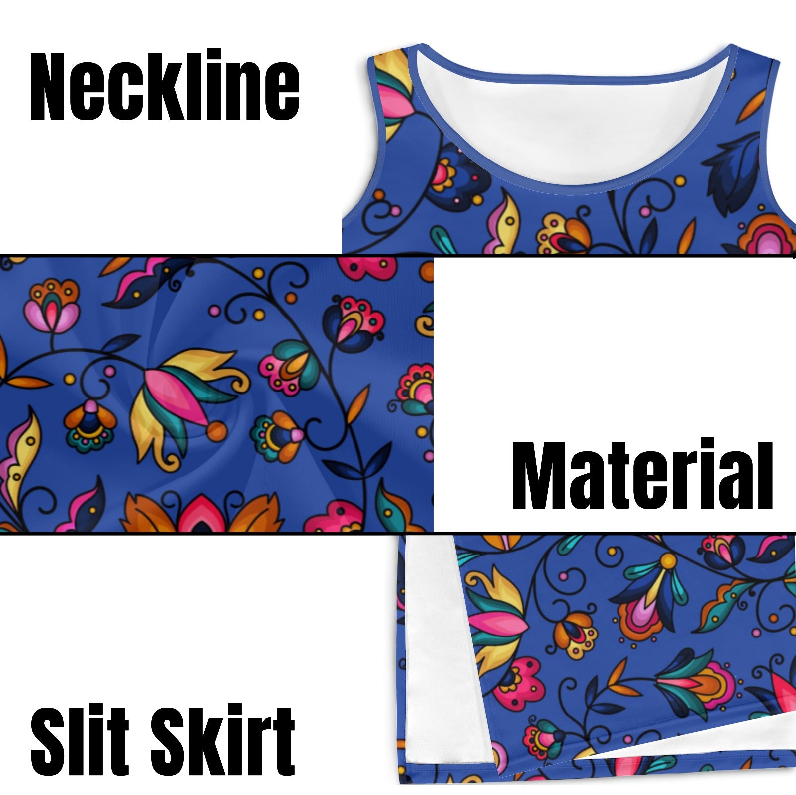 Copper Prairie Petals Blue Phaedra Sleeveless Open Fork Long Dress